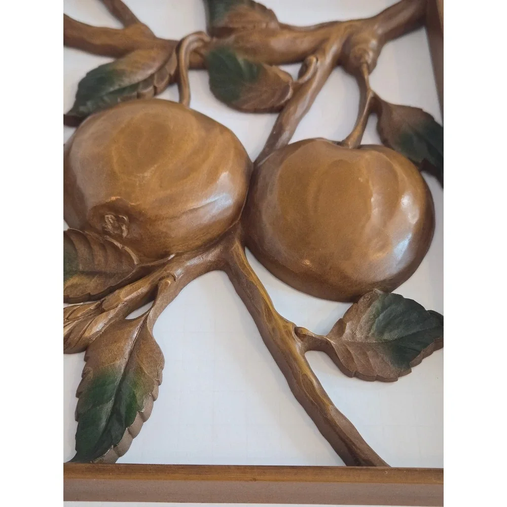 Vintage Syroco Wood Apple Wall Plaque Mid Century Modern Fruit‎ Decor Brown 4473